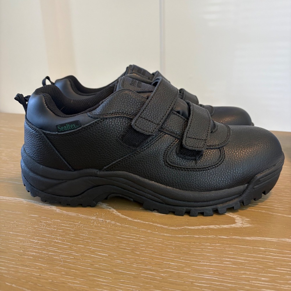 Propet Cliff Walkers Low Strap Mens 10 W Black Leather Strap Walking Shoes